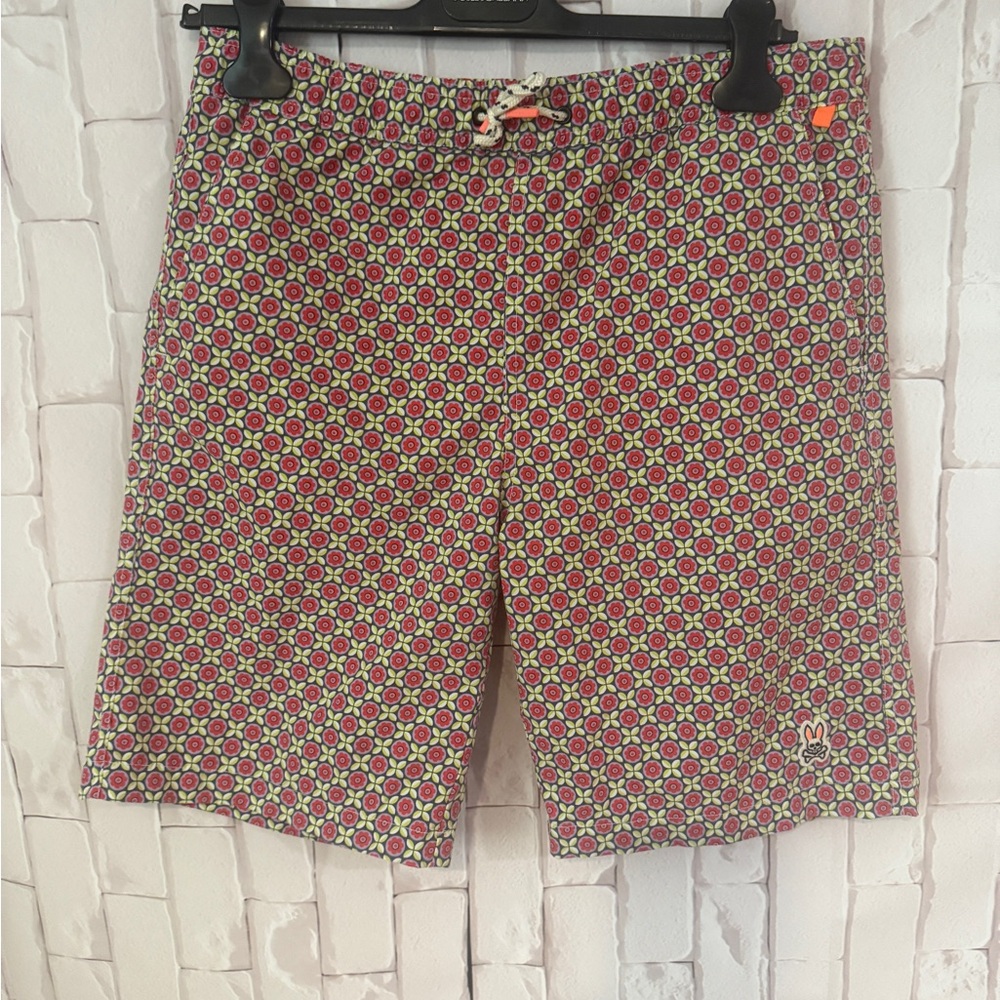 Psycho Bunny Red and Green Patterned Swim Shorts